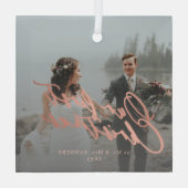 Eerste Kerstmis Foto van Mr. en Mrs. Glas Ornament (Achterkant)