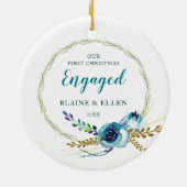 Eerste Kerstmis Geëvenaarde Rustische Rozen Keramisch Ornament (Achterkant)