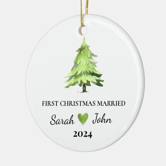 Eerste Kerstmis Getrouwd Kerstboom Custom Name Keramisch Ornament (Links)