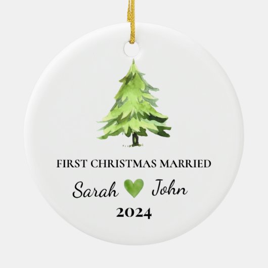 Eerste Kerstmis Getrouwd Kerstboom Custom Name Keramisch Ornament (Achterkant)