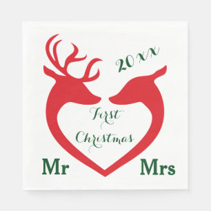 Eerste Kerstmis Getrouwd met Mr en Mrs Heart Deer Servet