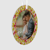 Eerste Kerstmis Getrouwd Roze Rood Leuke Paren Fot Ornament (voorkant)