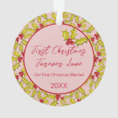 Eerste Kerstmis Getrouwd Roze Rood Leuke Paren Fot Ornament (achterkant)