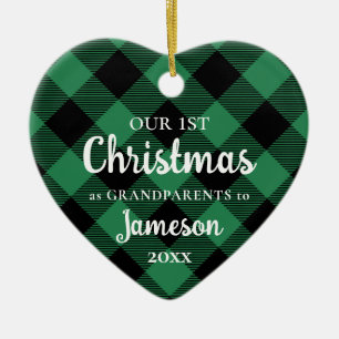 Eerste Kerstmis: Groene hartfoto grootouders Keramisch Ornament