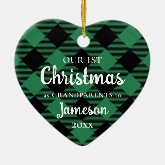 Eerste Kerstmis: Groene hartfoto grootouders Keramisch Ornament (Voorkant)