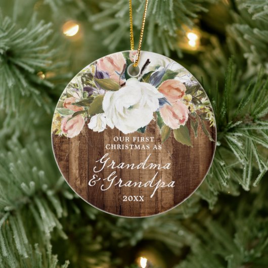 Eerste Kerstmis Grootma Grandpa Personalized Rusti Keramisch Ornament (Boom)