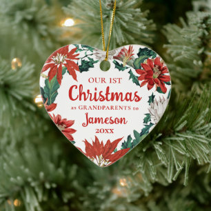 Eerste Kerstmis Grootouders Floral Wreatfoto Keramisch Ornament