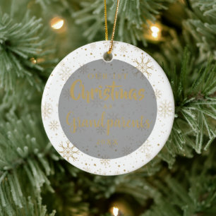 Eerste Kerstmis Grootouders Foto Gold Snowflakes Keramisch Ornament