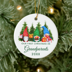 Eerste Kerstmis Grootouders Gnomes Green Trees Keramisch Ornament