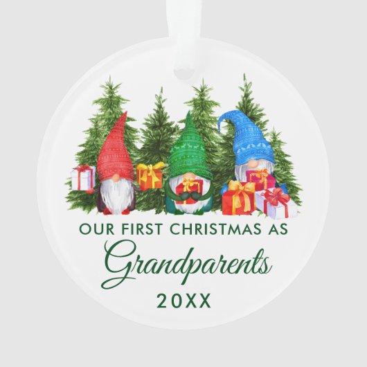 Eerste Kerstmis Grootouders Gnomes Green Trees Ornament (achterkant)