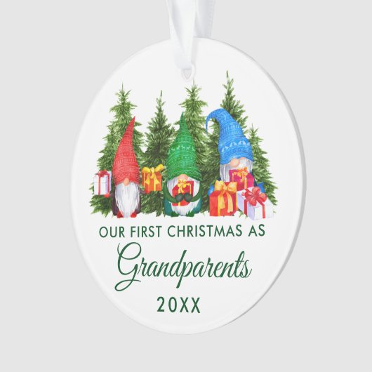 Eerste Kerstmis Grootouders Gnomes Green Trees Ornament (voorkant)