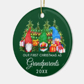 Eerste Kerstmis Grootouders Gnomes Lights Green Keramisch Ornament (Links)