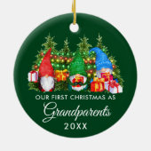Eerste Kerstmis Grootouders Gnomes Lights Green Keramisch Ornament (Achterkant)
