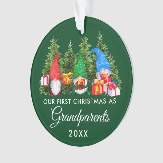 Eerste Kerstmis Grootouders Gnomes Trees Green Ornament (voorkant)