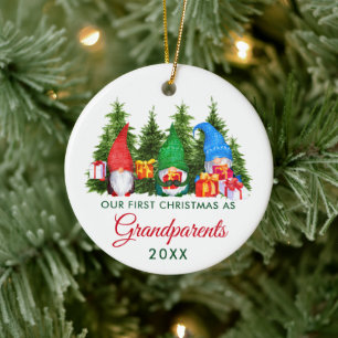 Eerste Kerstmis Grootouders Gnomes Trees Keramisch Ornament