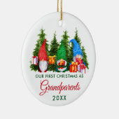 Eerste Kerstmis Grootouders Gnomes Trees Keramisch Ornament (Rechts)