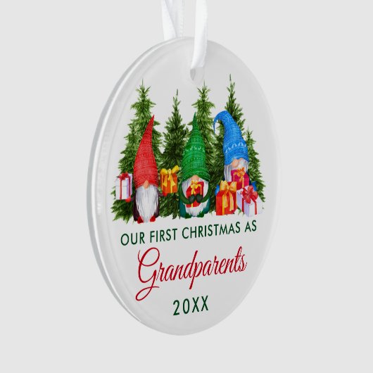 Eerste Kerstmis Grootouders Gnomes Trees Ornament (voorkant)