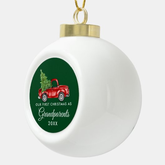 Eerste Kerstmis Grootouders  Red Truck Keramische Bal Ornament (Rechts)