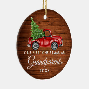 Eerste Kerstmis Grootouders Wood Truck PHOTO BACK Keramisch Ornament