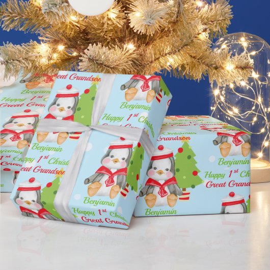 Eerste Kerstmis: Grootzoon Penguin Cadeaupapier (Feestdagen)