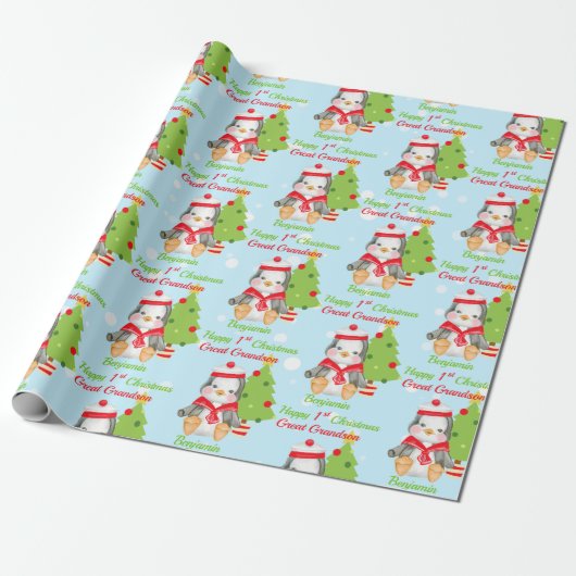 Eerste Kerstmis: Grootzoon Penguin Cadeaupapier (Uitgerold)