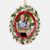 Eerste Kerstmis Grote Grootouders 2 Foto Holly Keramisch Ornament (Rechts)