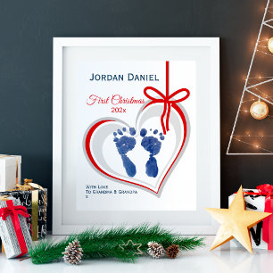 Eerste Kerstmis Handafdruk Art Sjabloon Poster