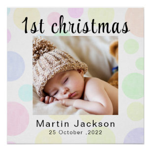 Eerste Kerstmis Hier Foto Pasgeboren Mop Adorable Perfect Poster