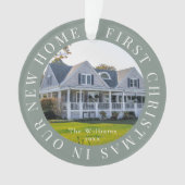 Eerste Kerstmis Huis Sage Groene Foto Ornament (voorkant)