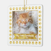 Eerste Kerstmis Huisdier Kitten Foto Gold Paws Cus Keramisch Ornament (Links)
