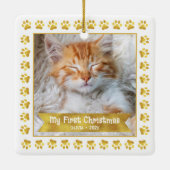 Eerste Kerstmis Huisdier Kitten Foto Gold Paws Cus Keramisch Ornament (Achterkant)