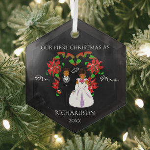 Eerste Kerstmis in Afrika als Mr & Mrs. Glas Ornament