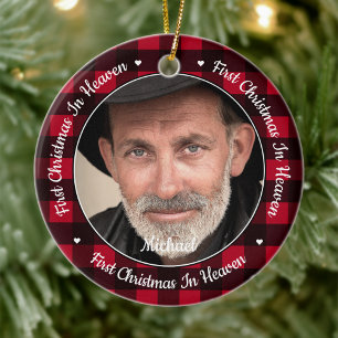 Eerste Kerstmis in Heaven Red Pset Photo Memorial Keramisch Ornament