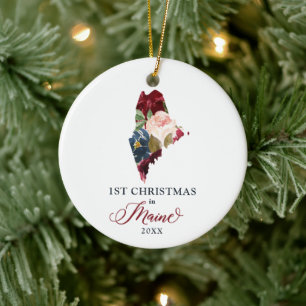 Eerste Kerstmis in Maine Personalized Moving State Keramisch Ornament