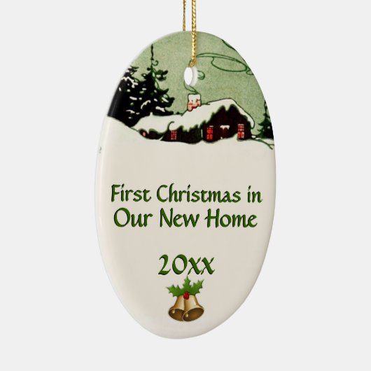 Eerste Kerstmis in New Home Country Cabin Keramisch Ornament (Rechts)