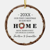Eerste Kerstmis in New Home Krans met Foto Keramisch Ornament (Voorkant)