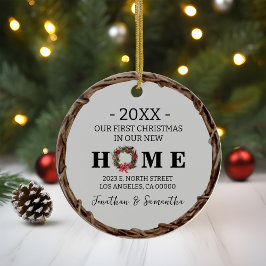 Eerste Kerstmis in New Home Krans met Foto Keramisch Ornament