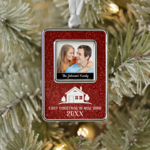 Eerste Kerstmis in New Home Verzilverd Kader Ornament