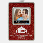 Eerste Kerstmis in New Home Verzilverd Kader Ornament (Voorkant)
