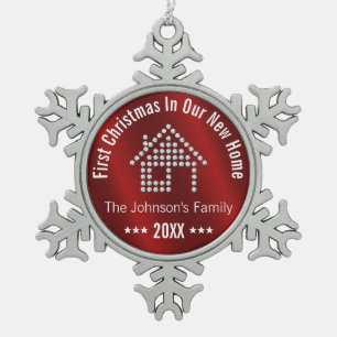 Eerste Kerstmis in Ons Nieuw Gepersonaliseerd Huis Tin Sneeuwvlok Ornament