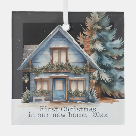 Eerste Kerstmis in ons nieuwe gepersonaliseerde hu Glas Ornament (Voorkant)