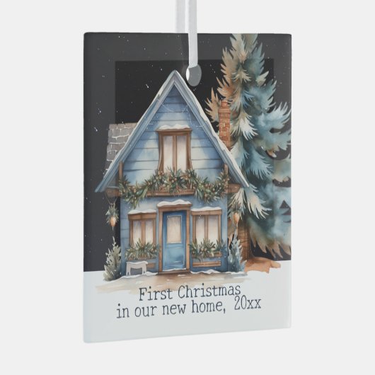 Eerste Kerstmis in ons nieuwe gepersonaliseerde hu Glas Ornament (Voorkant Rechts)