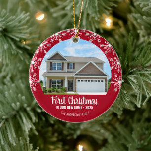 Eerste Kerstmis in onze New Home Photo Red Keramisch Ornament