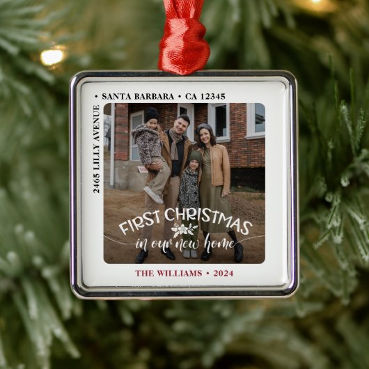 Eerste Kerstmis in onze nieuwe thuisfoto Metalen Ornament (Boom)