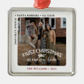 Eerste Kerstmis in onze nieuwe thuisfoto Metalen Ornament (Voorkant)