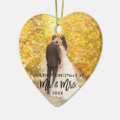 Eerste Kerstmis in penseelscript & Mrs Foto Keramisch Ornament (Links)