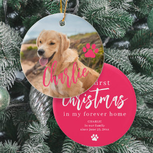 Eerste Kerstmis in voor altijd huis hond foto naam Keramisch Ornament