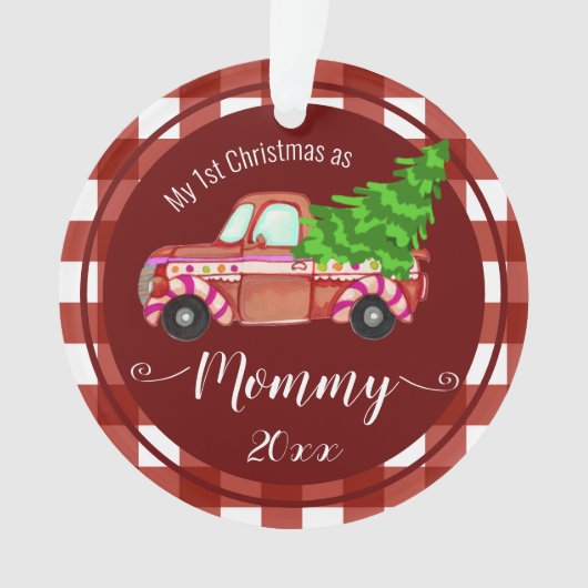 Eerste Kerstmis: Mammie Red Truck Foto Ornament (voorkant)