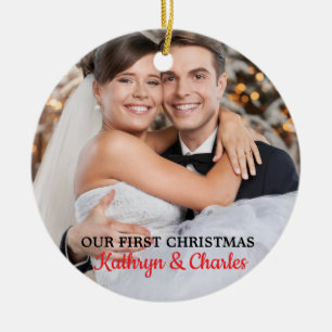 Eerste kerstmis meneer mevrouw gepersonaliseerde f keramisch ornament