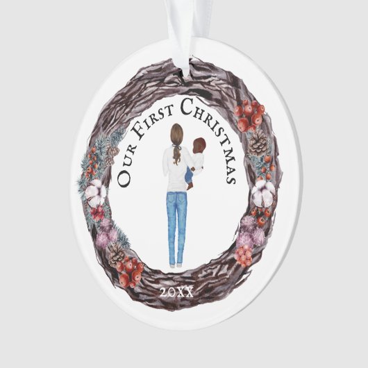 Eerste Kerstmis met alleenstaande moeder baby DIY Ornament (voorkant)